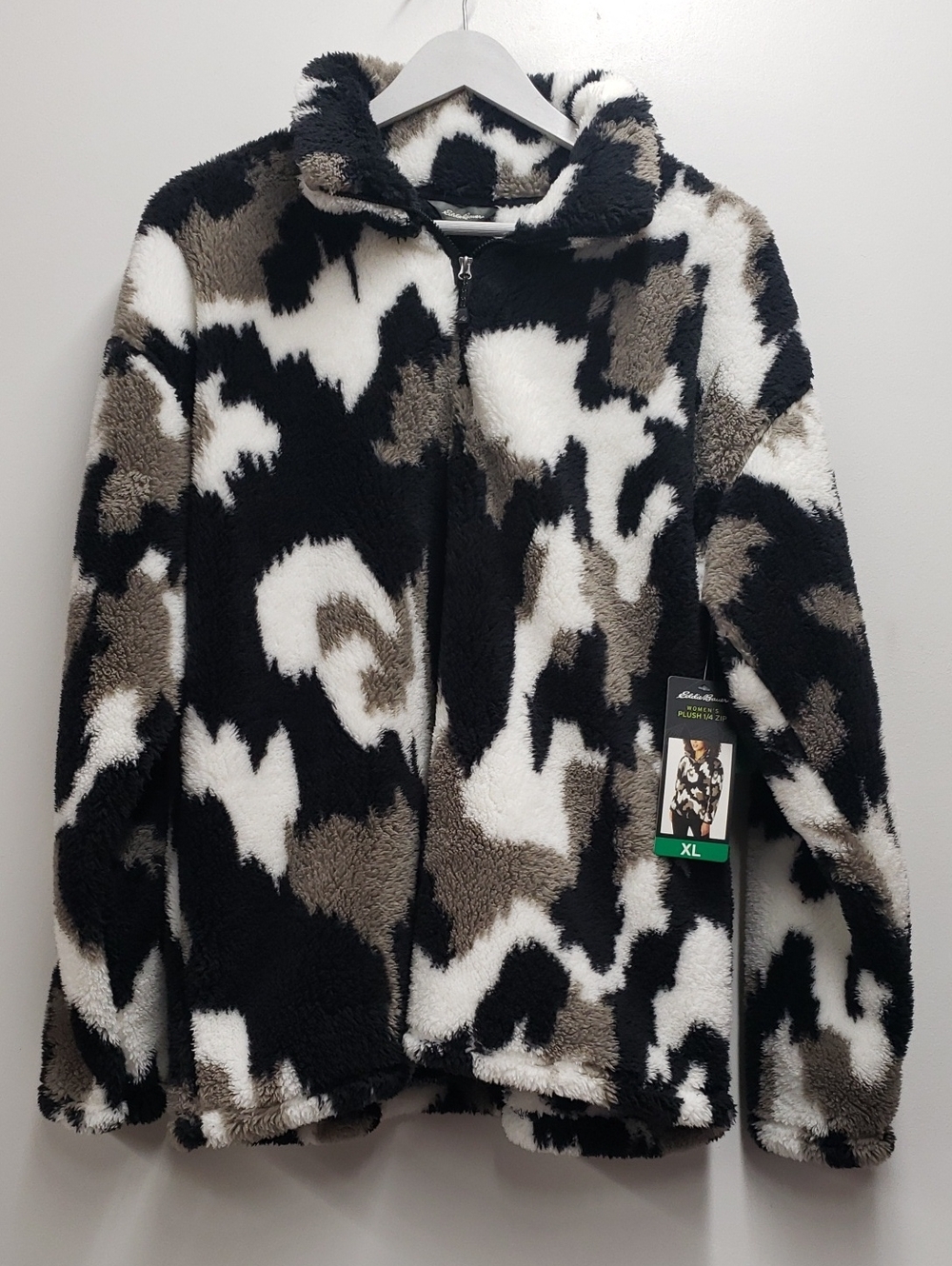 Eddie Bauer Plush 1/4 Zip Pull Over Sweater Camo Print Womens XL Lightweight NWT